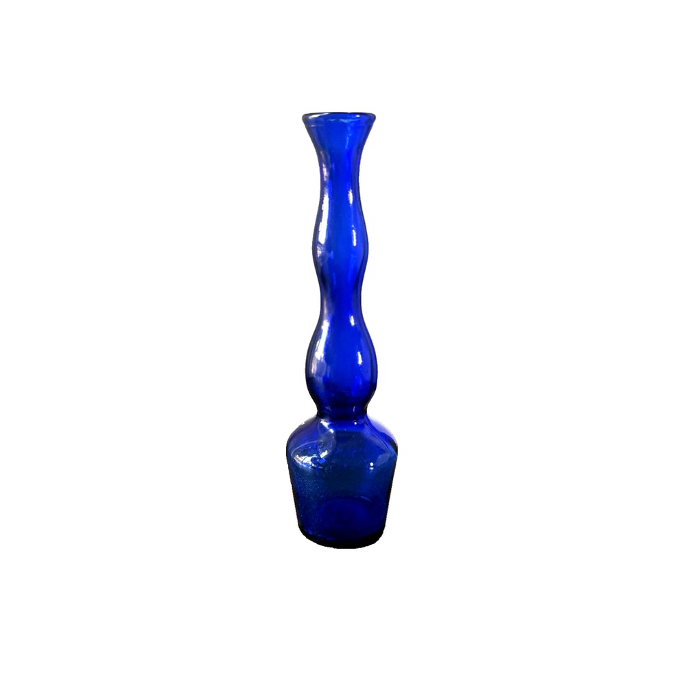 Vintage Cobalt Blue Glass Bud Vases - Wavy / Curvy Shape